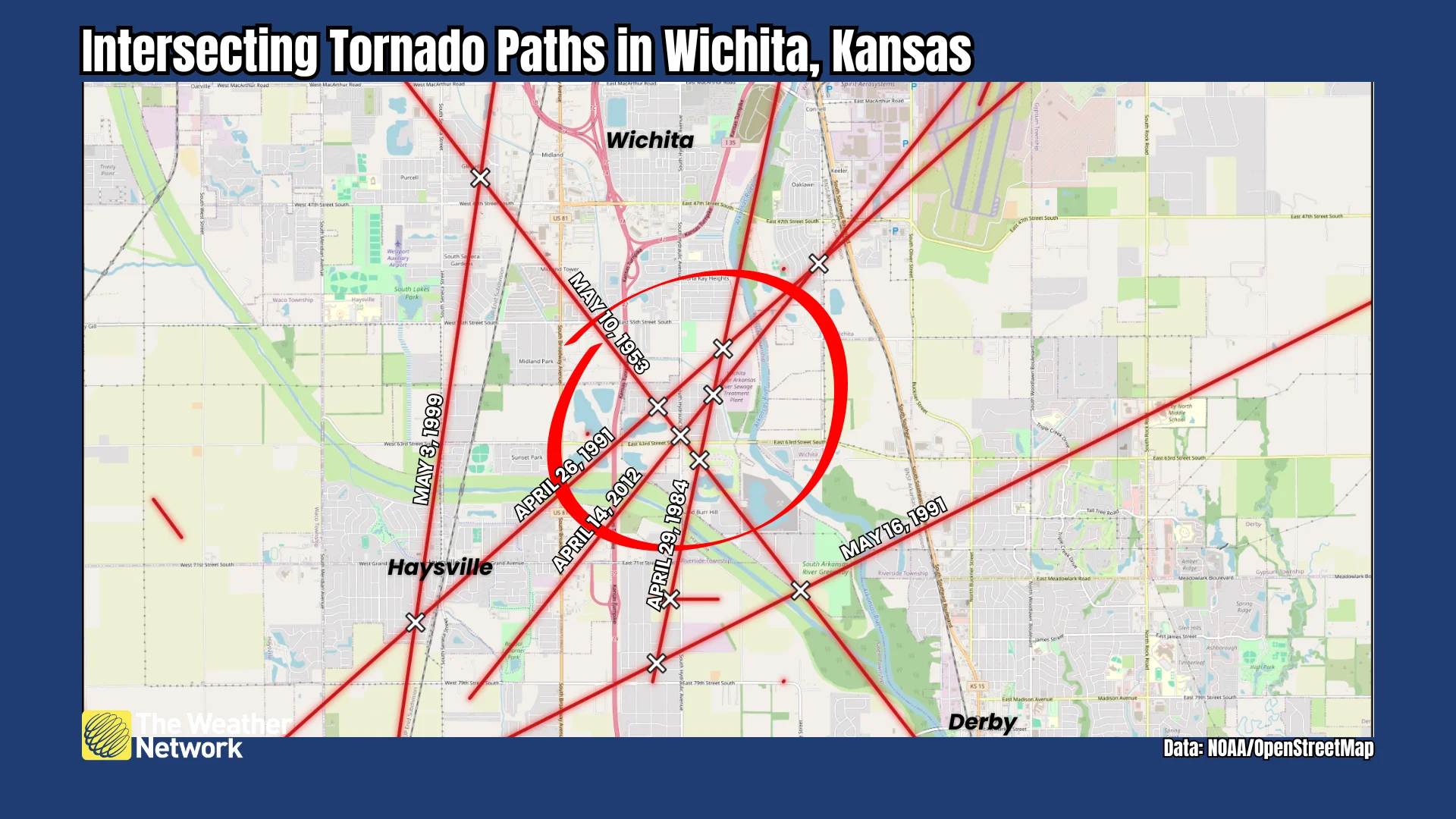 Wichita, Kansas Intersecting Tornado Paths