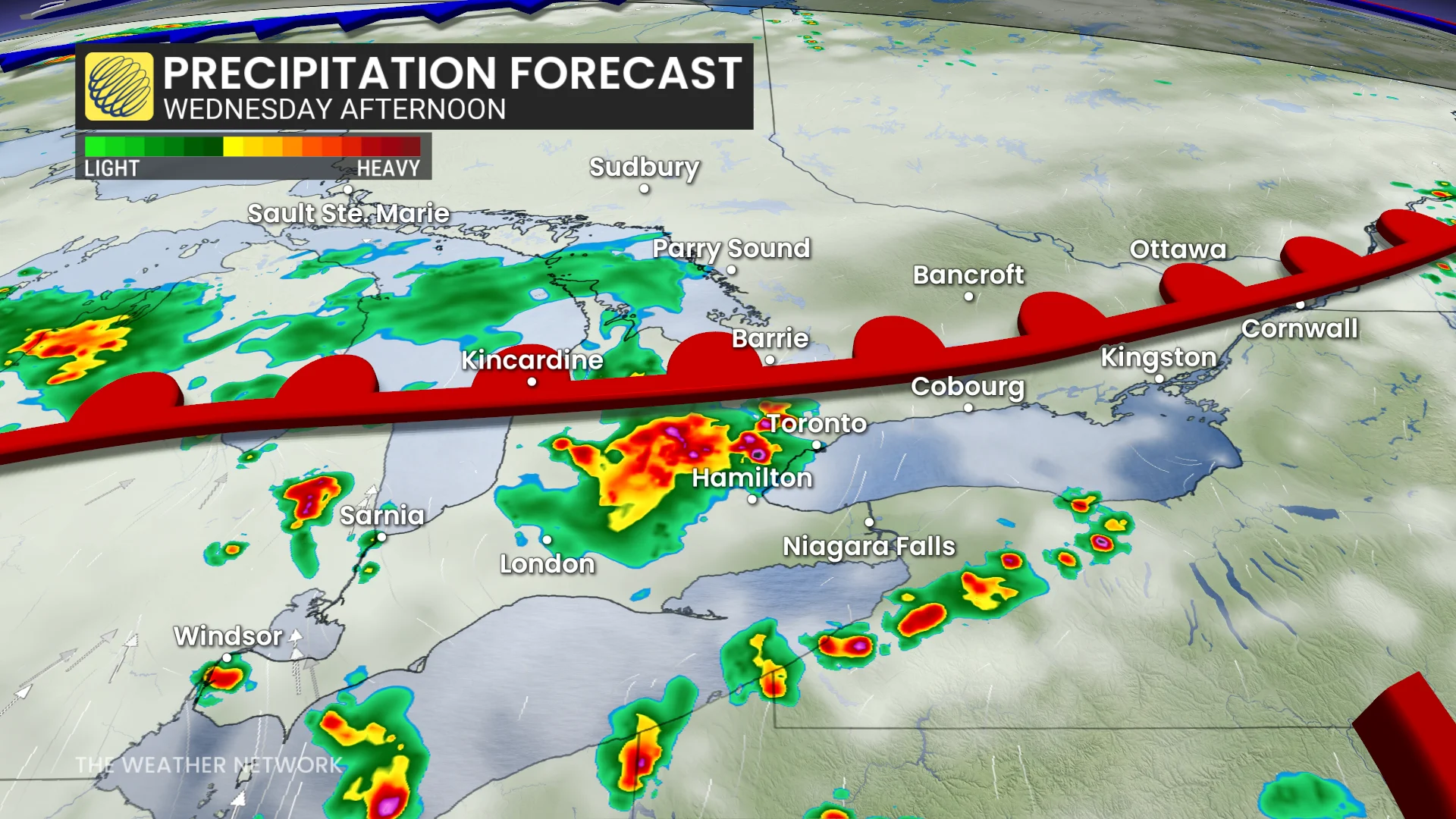 Precipitation timing Ontario Wednesday afternoon
