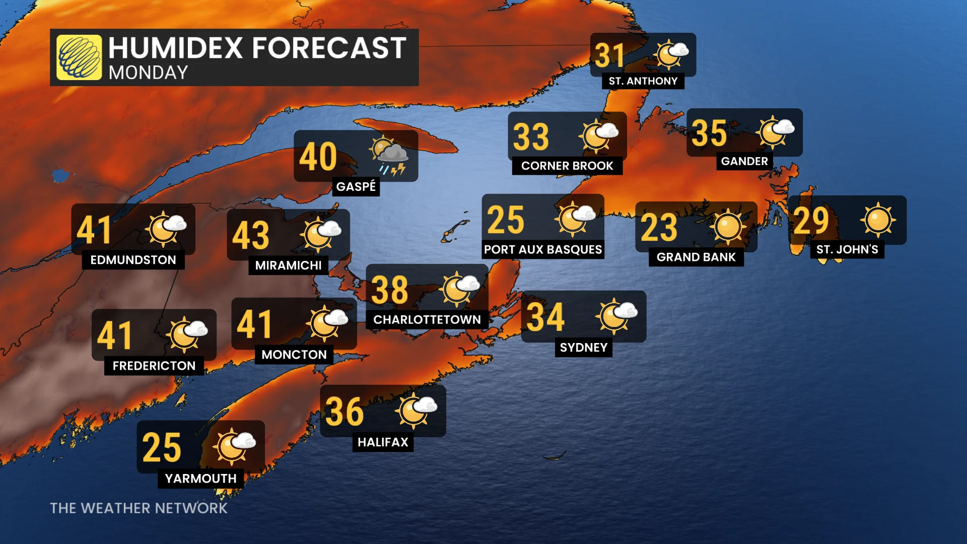 Atlantic Canada high heat for Monday