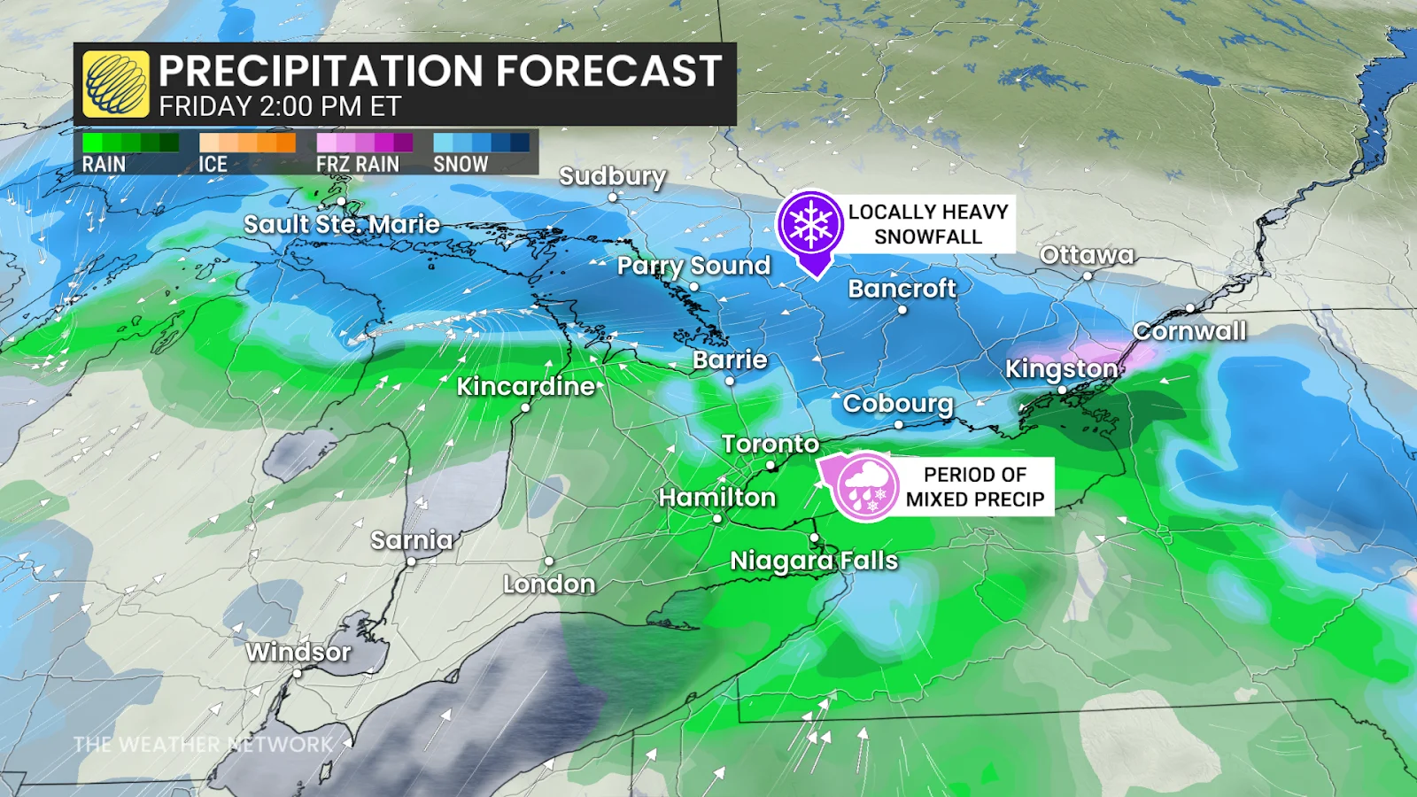 Ontario Friday afternoon forecast snow and rain - Feb. 20, 2026