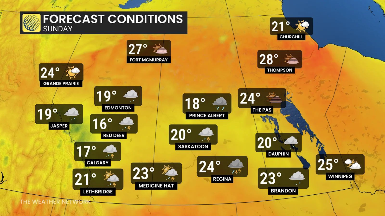 Prairies temperatures Sunday
