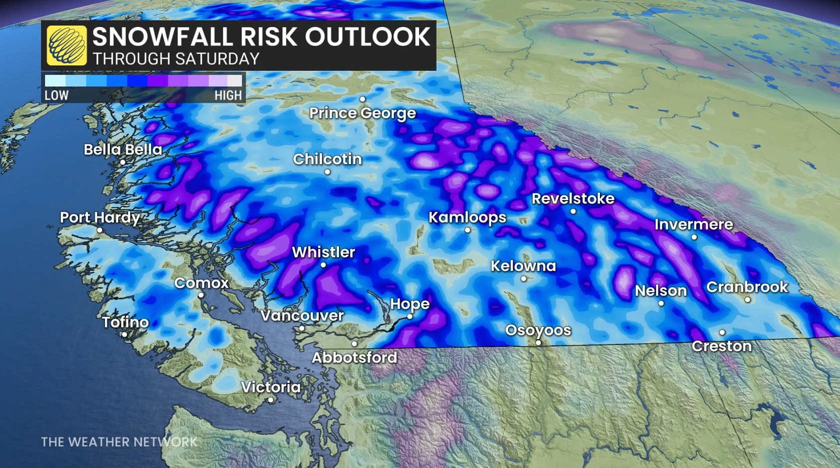 B.C. snowfall risk through Saturday