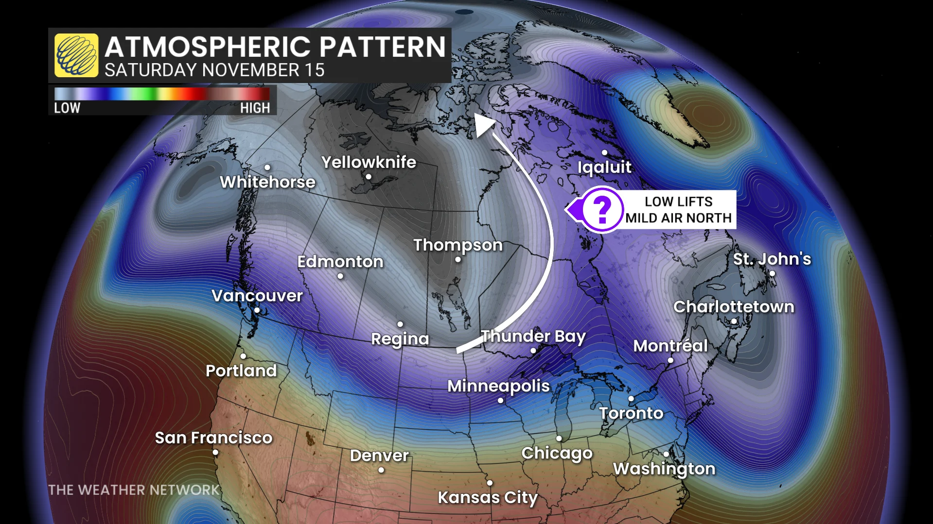 Northern Canada atmospheric pattern Saturday, Nov. 15