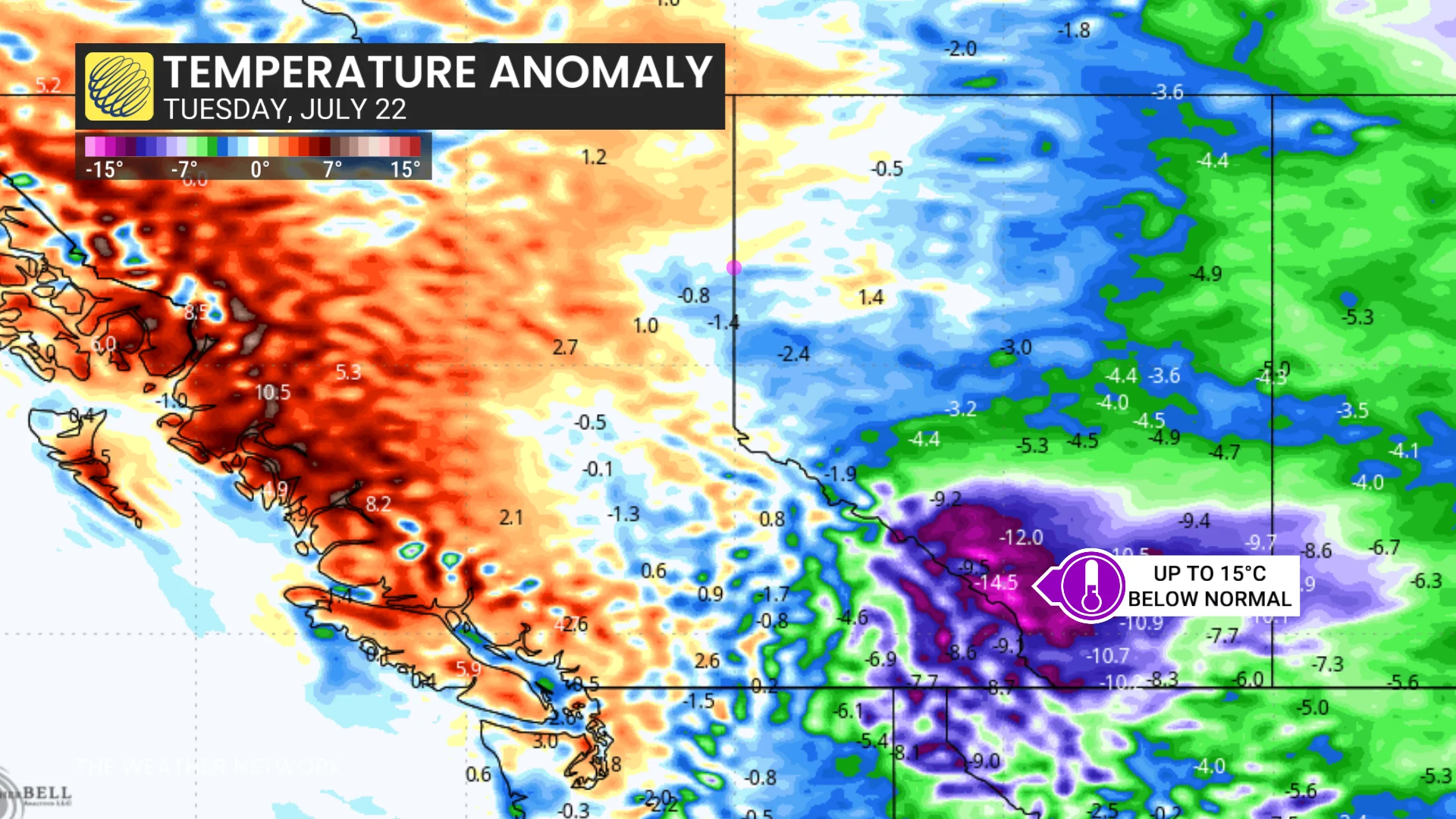 Barron - 0721 Tuesday Alberta Temperature Anomaly