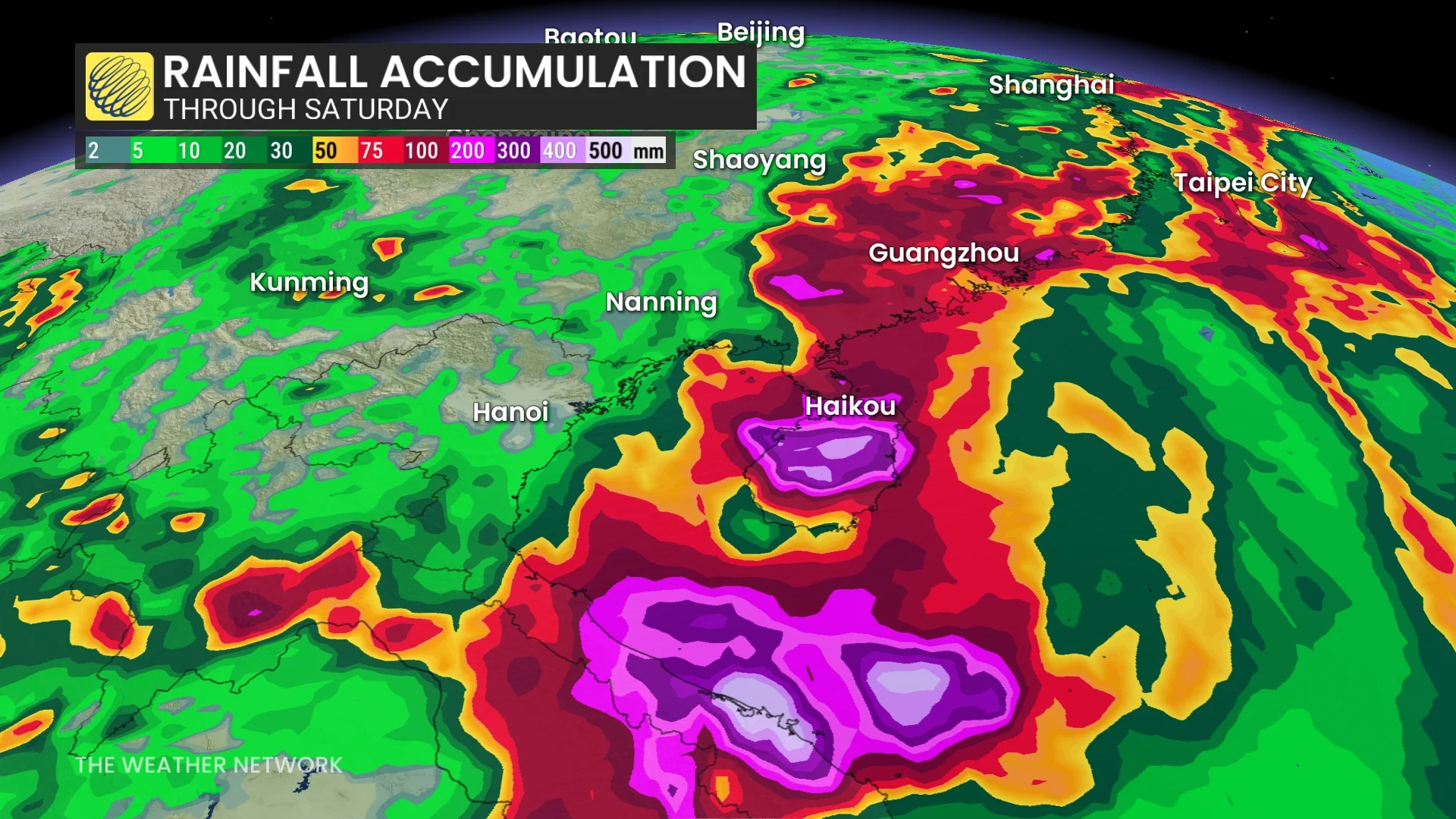 Tropical Storm Wutip rainfall forecast through Saturday