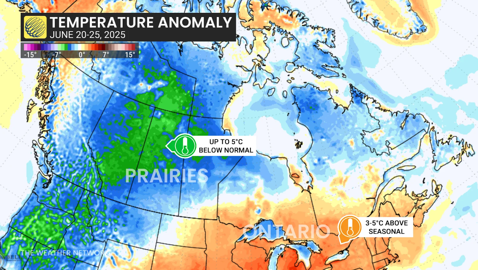 Temperature anomaly start of summer 2025