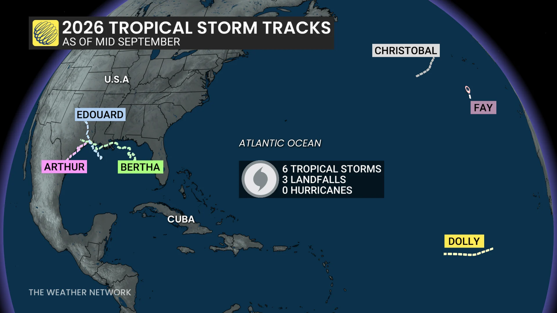 2026 tropical storm tracks as of mid-September