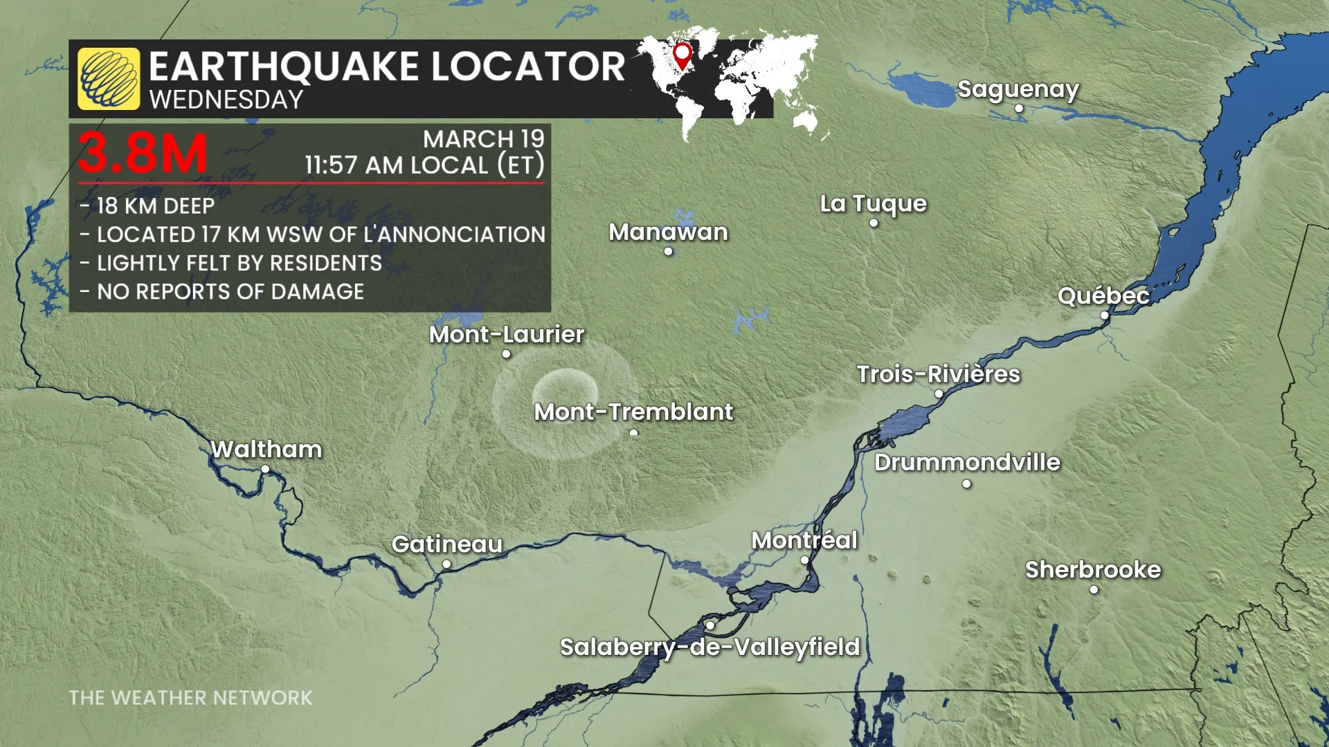 Quebec earthquake locator map March 19