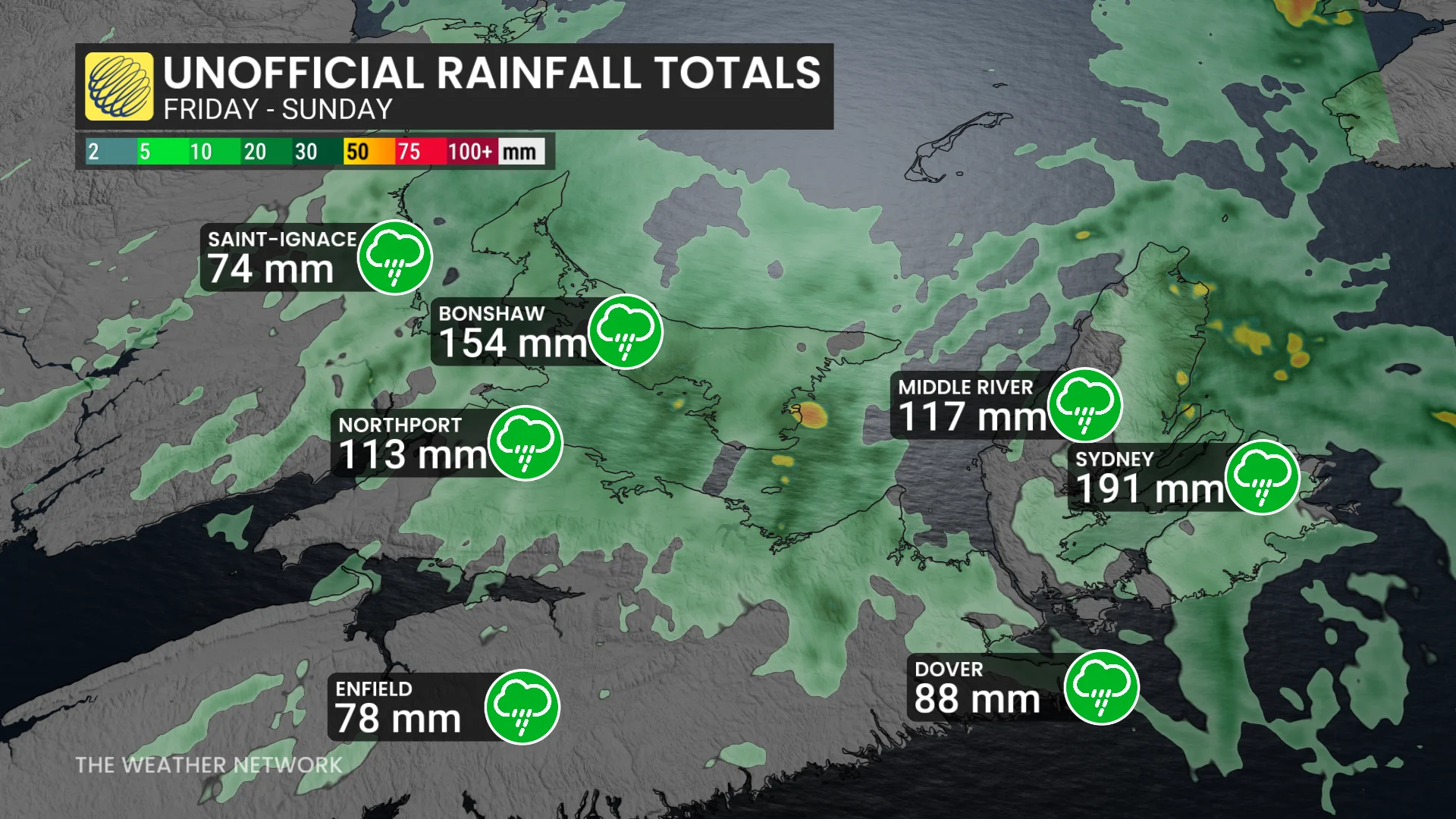 Maritimes unofficial rainfall totals