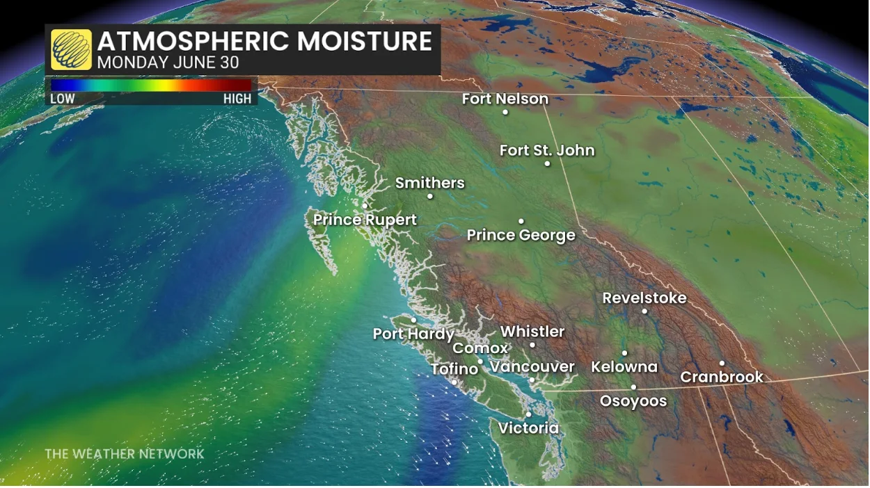 B.C. atmospheric moisture forecast June 30, 2025