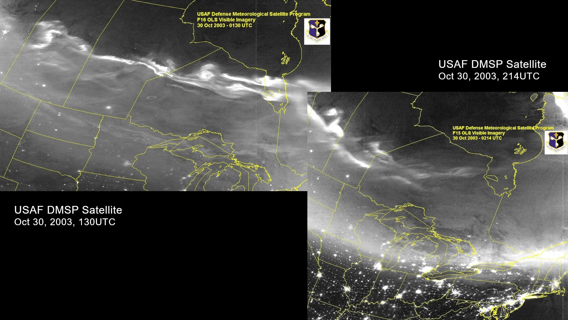 Halloween solar storm auroras - Oct 30 2003 - DMSP USAF