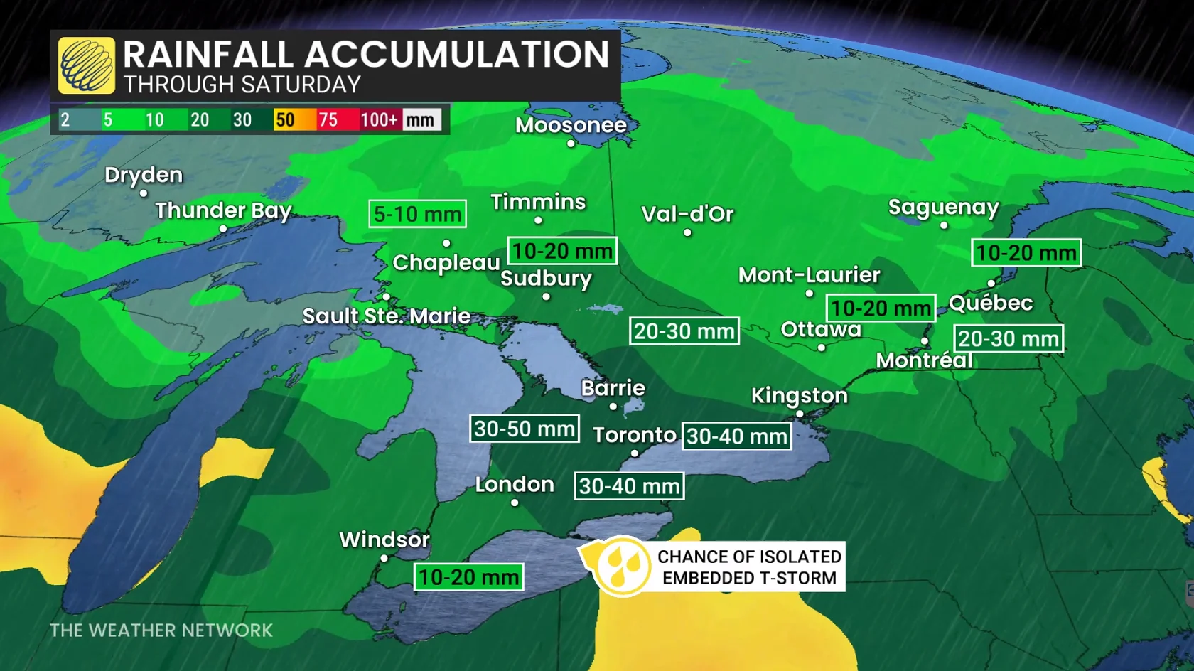 Ontario rainfall accumulation through Thursday