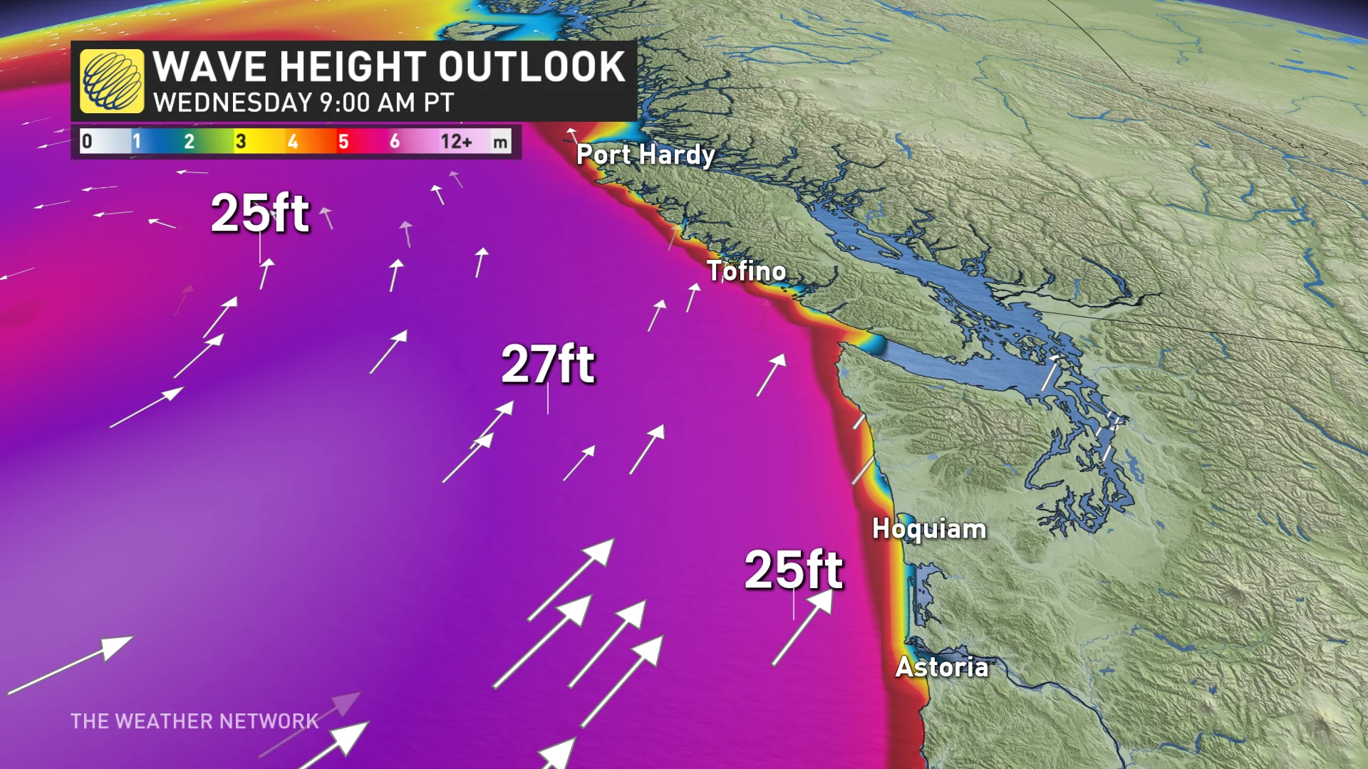 B.C. wave height Wednesday AM