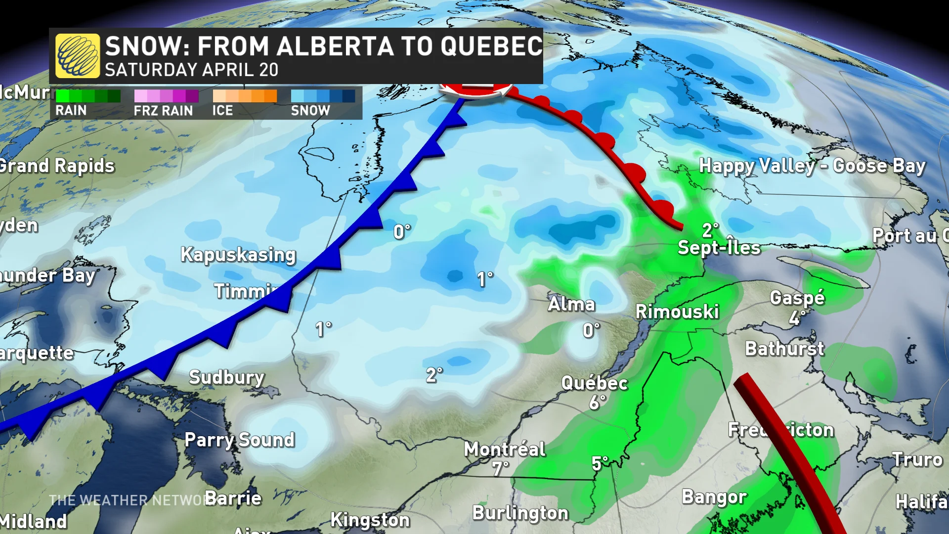 Quebec snowfall forecast - April 18, 2024 