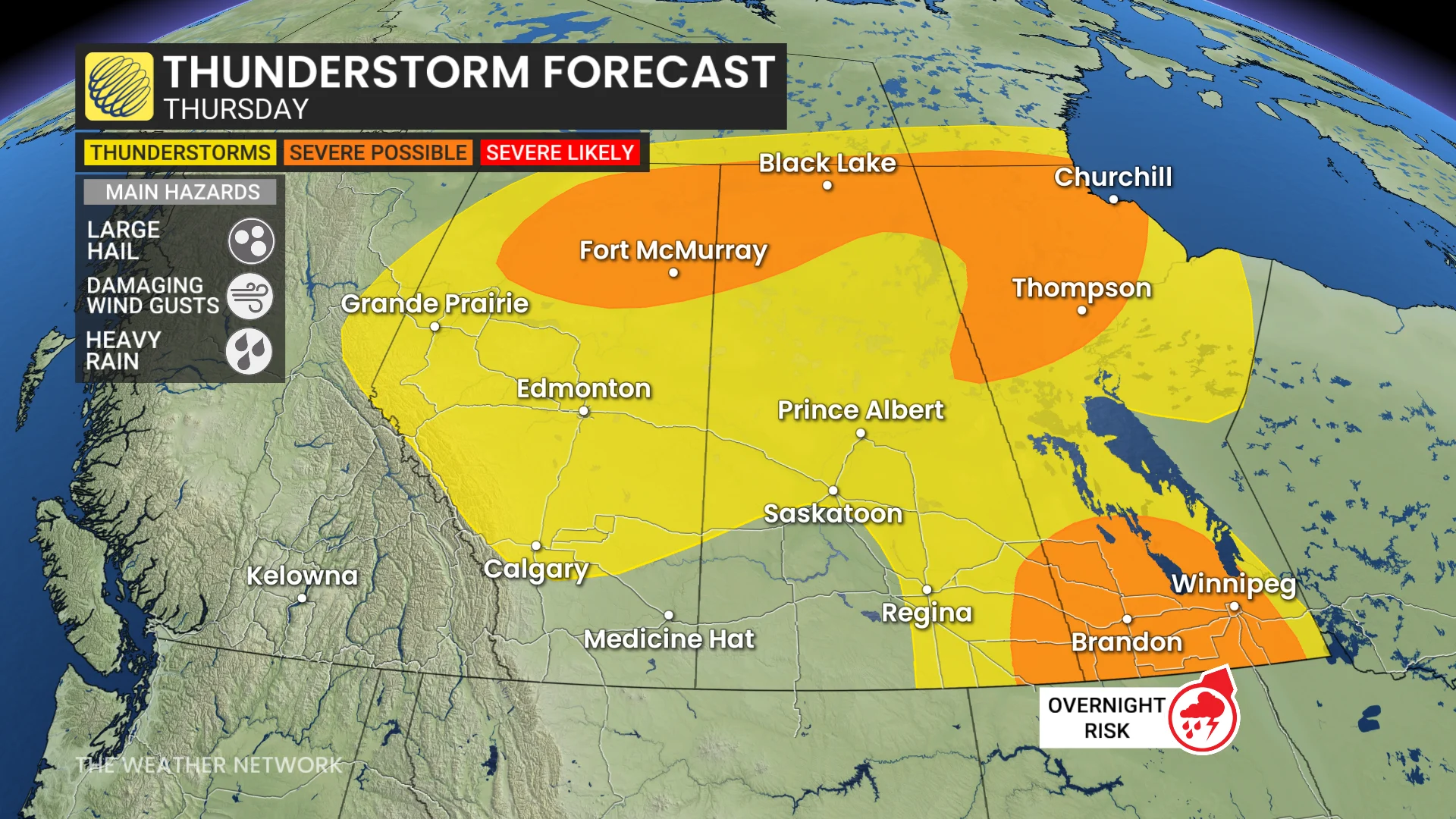 Prairies storm risk map Thursday
