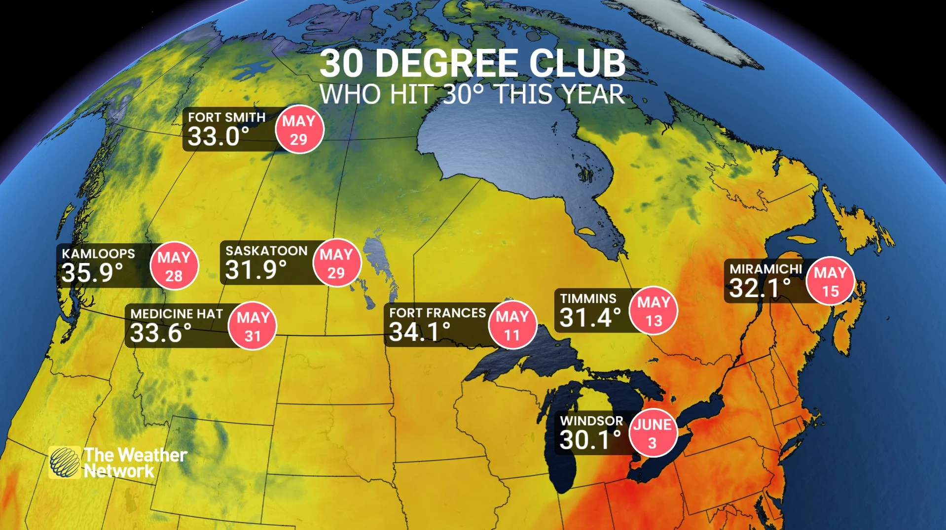 30-degree club in Canada 2025 (updated June 3)