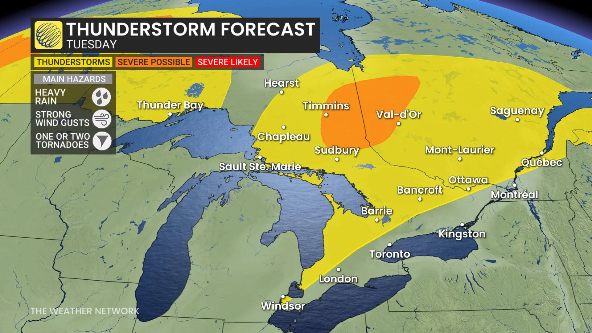 Tuesday Ontario storm risk map