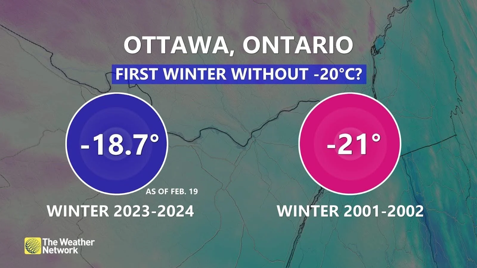 Ottawa temp difference Feb 2024