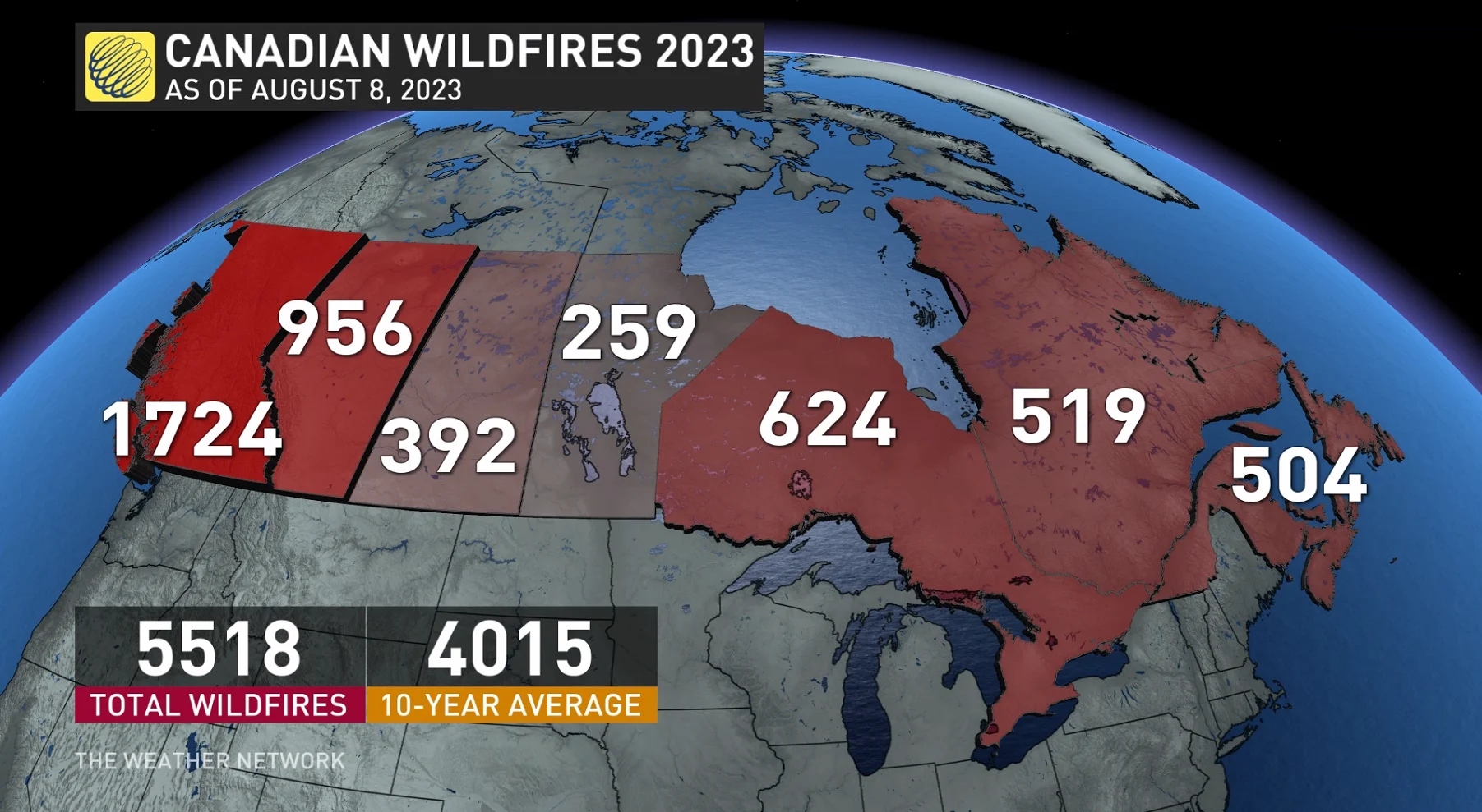 2023 Canada wildfire number of fires Aug 8