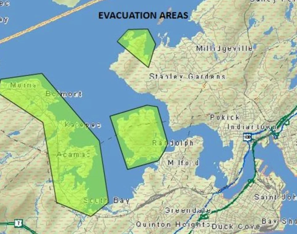 Flood evacuation areas of St John, New Brunswick, Canada, May 2018. Courtesy: Government of New Brunswick