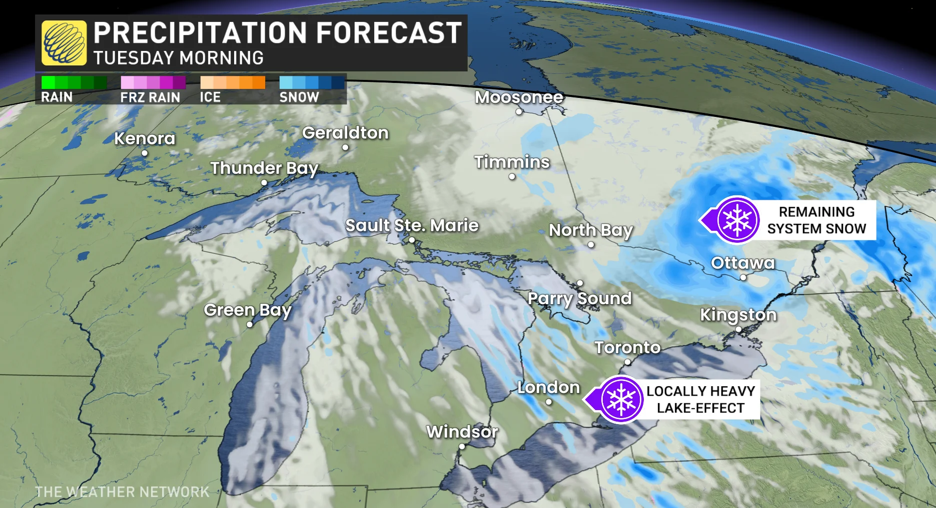 Baron - Ontario precipitation Tuesday morning - April 7