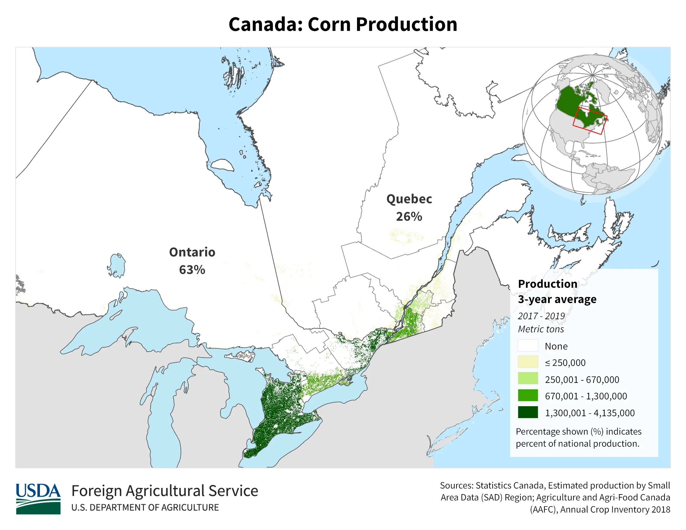 (USDA) Canada Corn Production Map