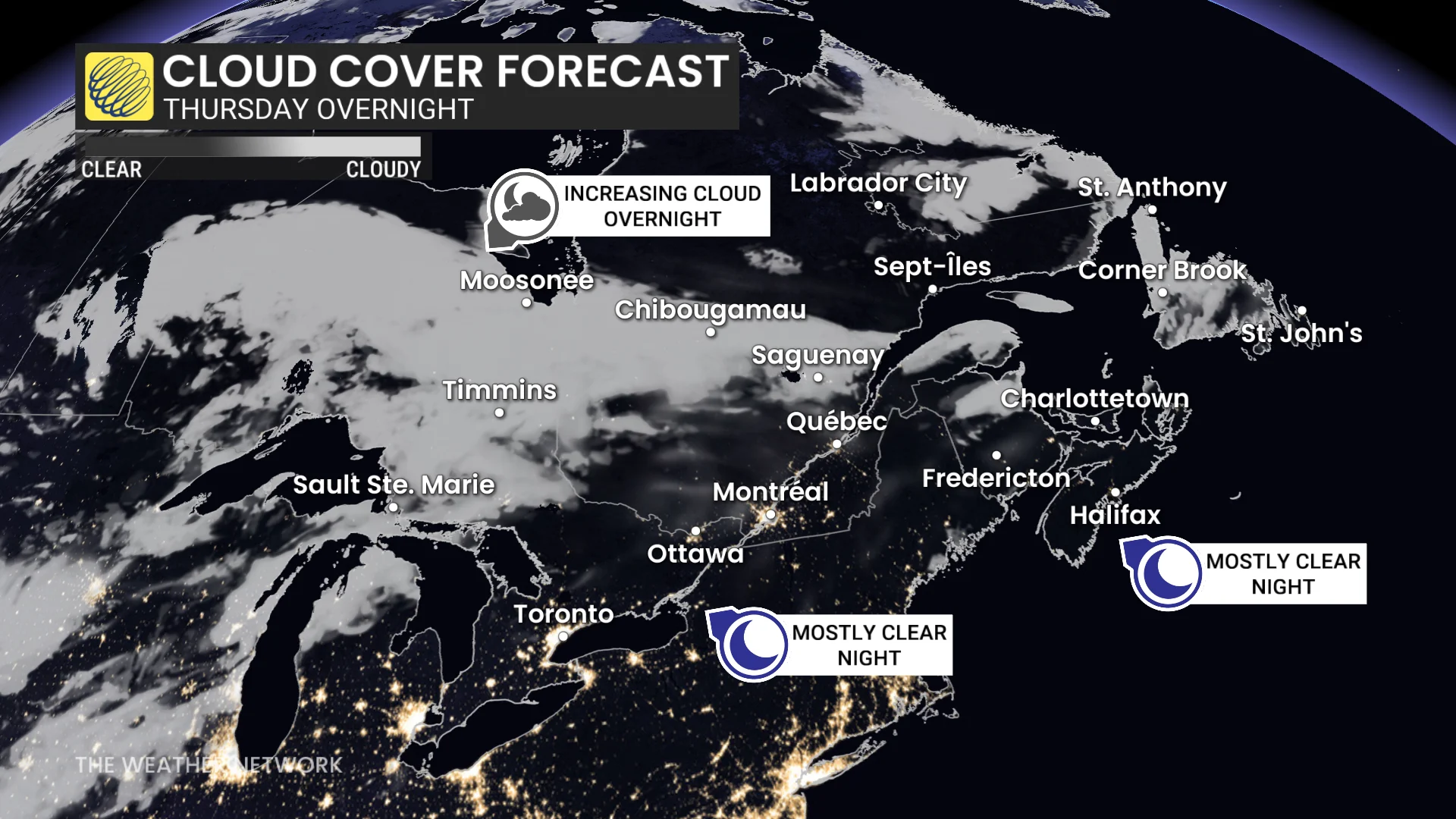 Eastern Canada cloud cover overnight Thursday