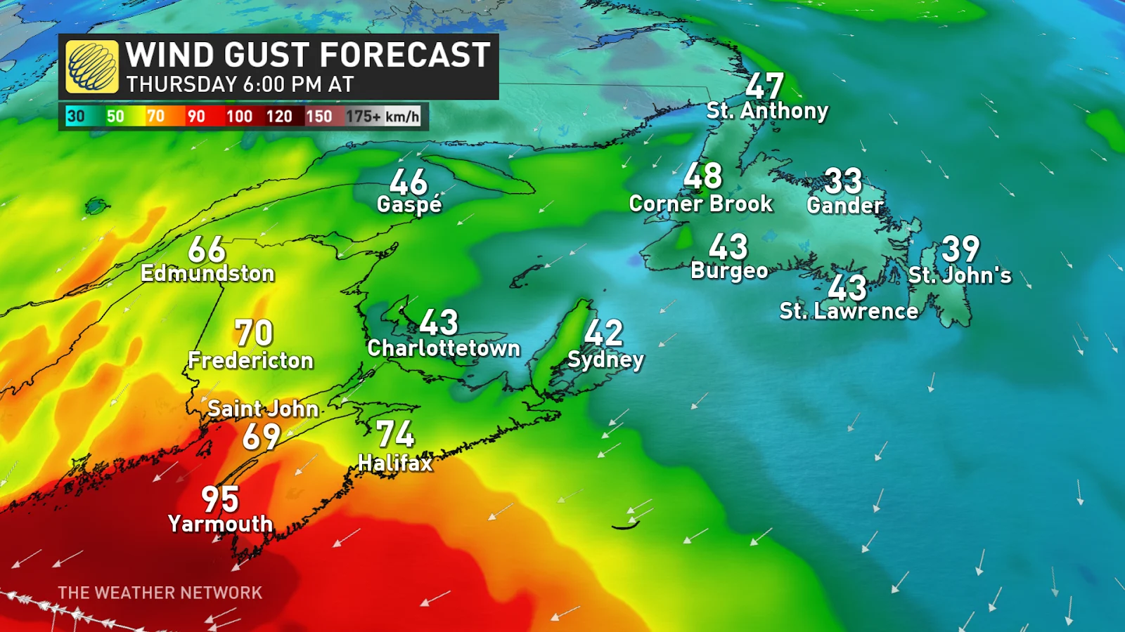 Atlantic Canada wind gust forecast April 1 2024