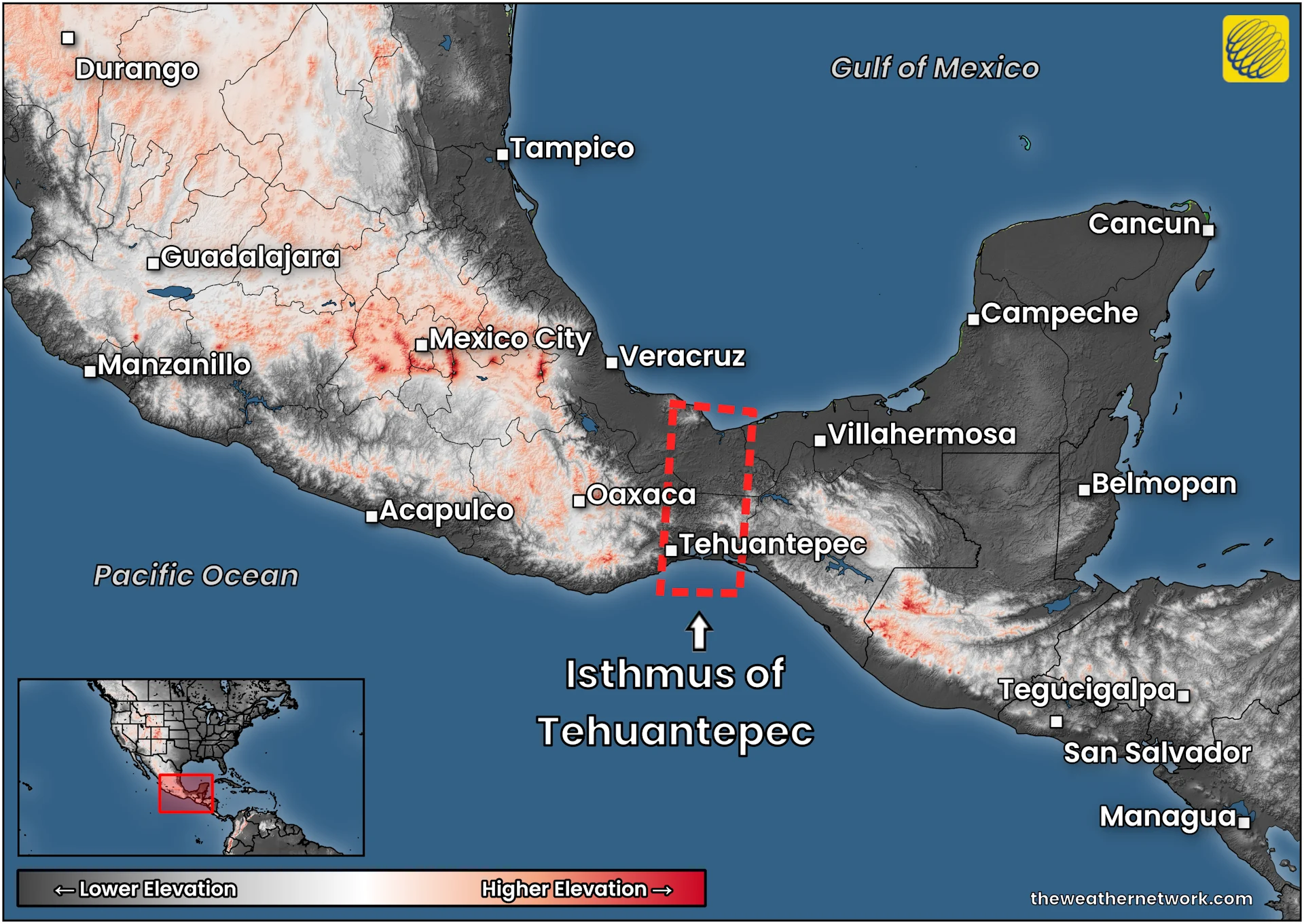 (Dennis Mersereau) Map of Mexico's Isthmus of Tehuantepecer