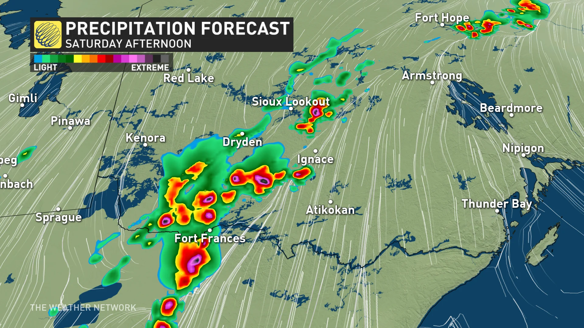 Precipitation time for northwestern Ontario on Saturday afternoon 