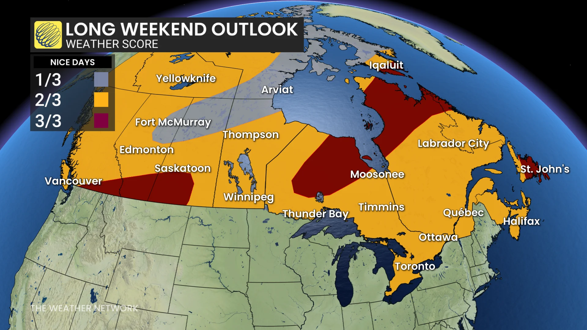 Long weekend weather score August Canada