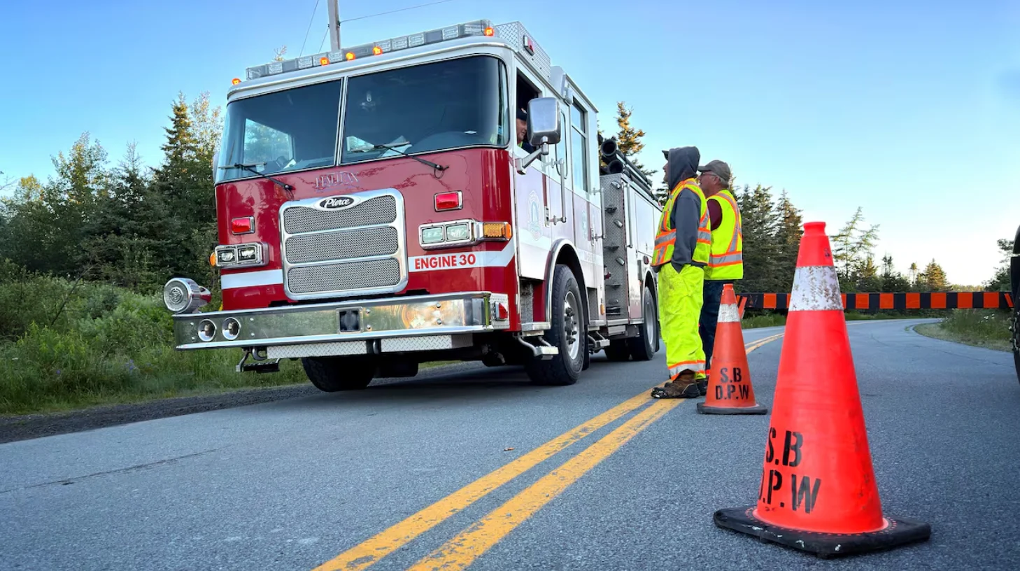 CBC: Efforts by firefighters to combat the Mooseland Road wildfire resumed as the sun rose Friday morning. (Brett Ruskin/CBC)