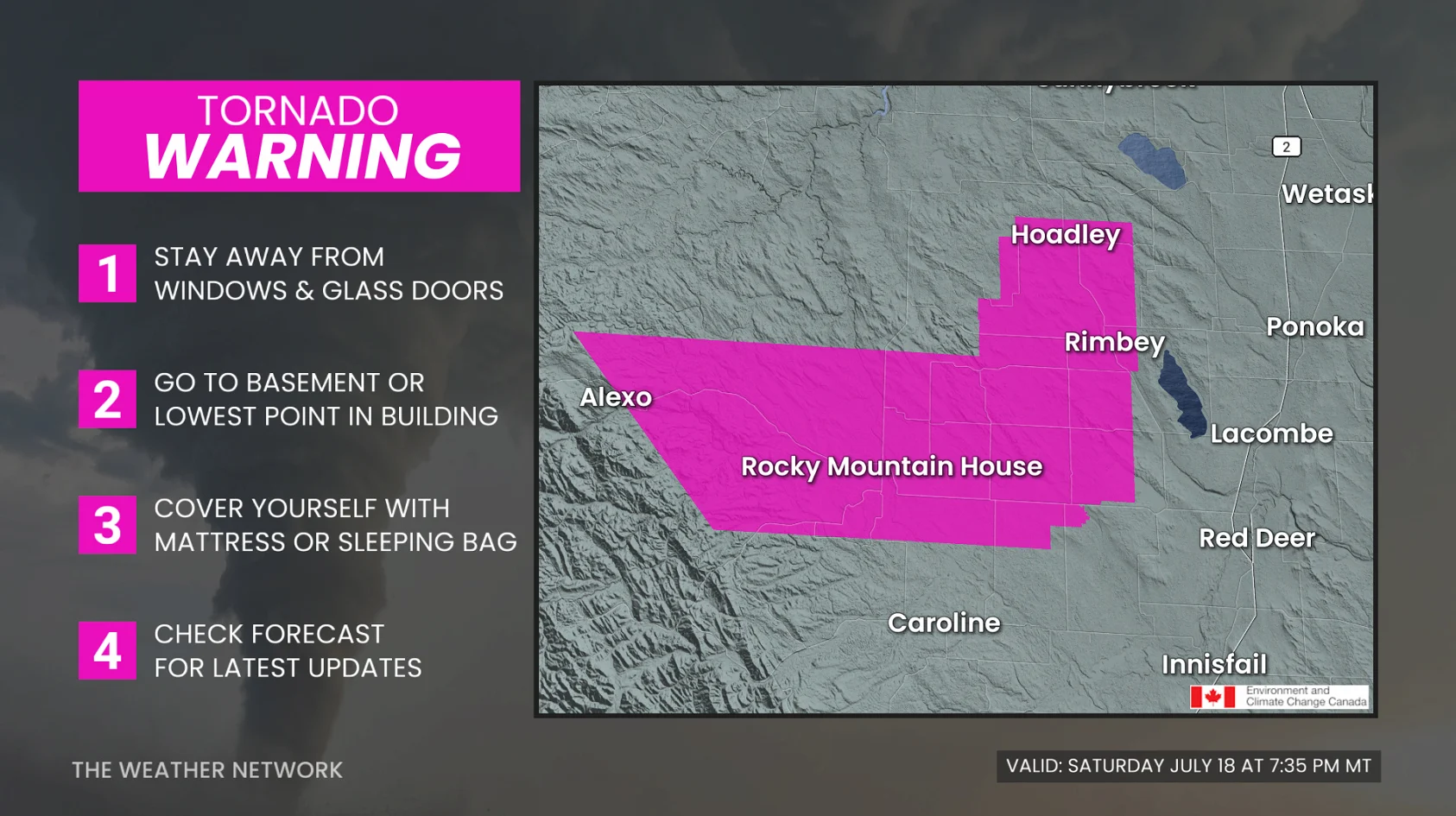 Alberta tornado warning 3 - July 18, 2026