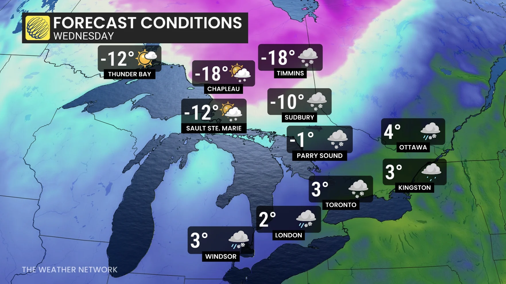 Baron - Ontario temperatures Wednesday - Jan 12
