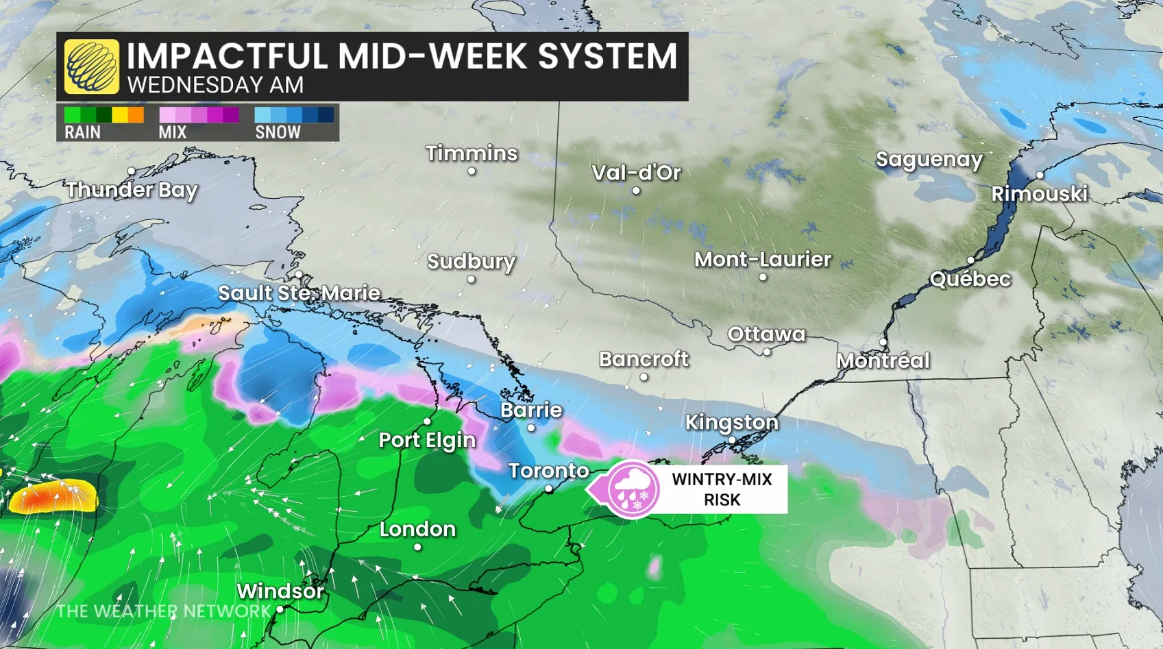 Ontario impactful, mid-week system Wednesday