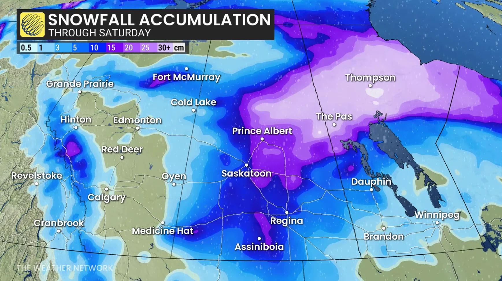 Prairies snowfall through Saturday