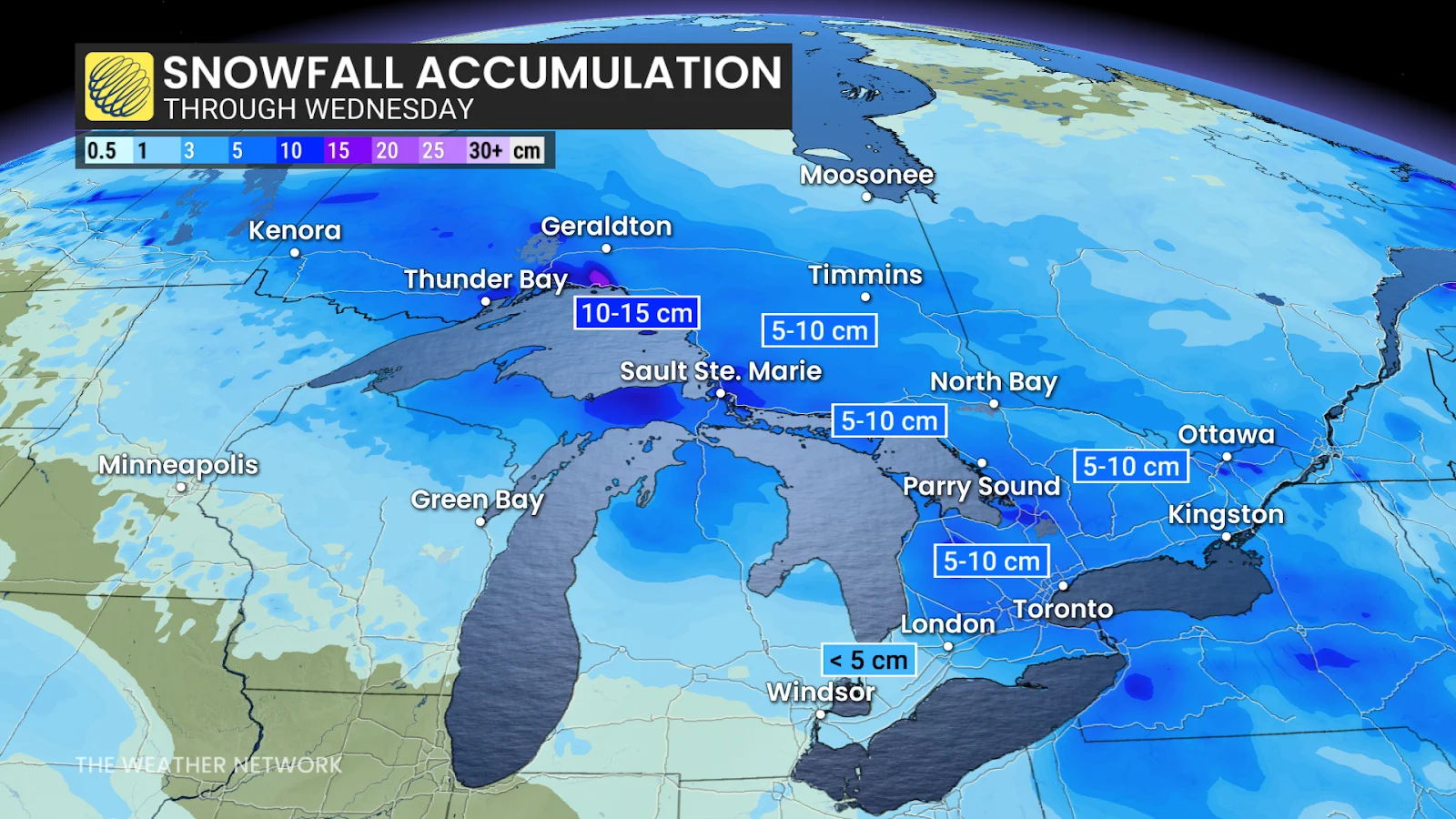 Snowfall Accumulation through Wednesday, Feb 24