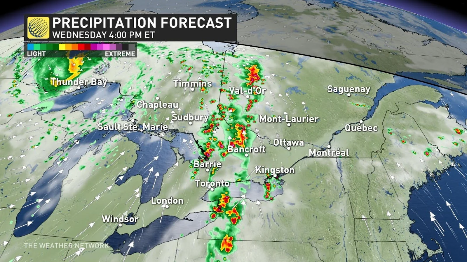 Ontario Quebec Wednesday PM precipitation forecast May 22 2024