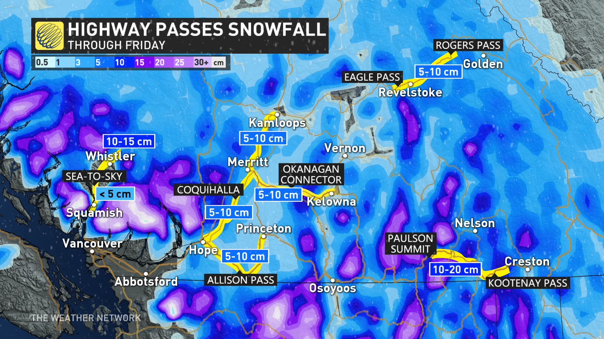 B.C. highway passes snowfall forecast through Friday