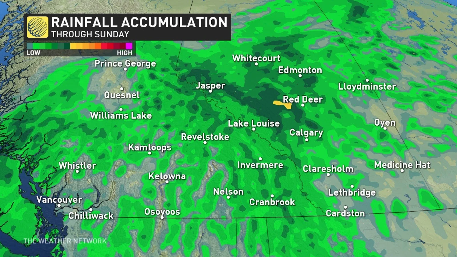 BC AB weekend rainfall totals Aug 16 2024