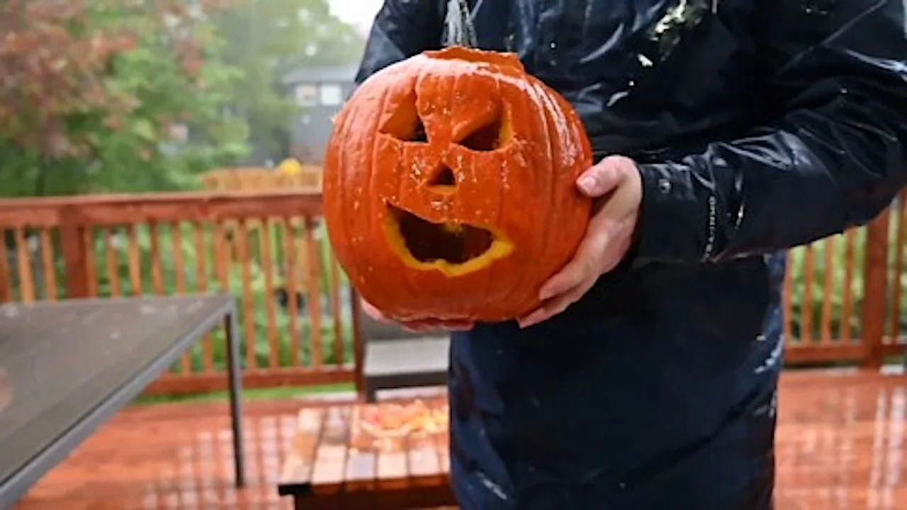There's a trick to carving a pumpkin in the rain
