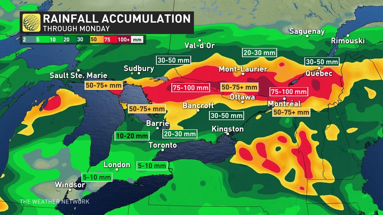 Ontario rainfall totals