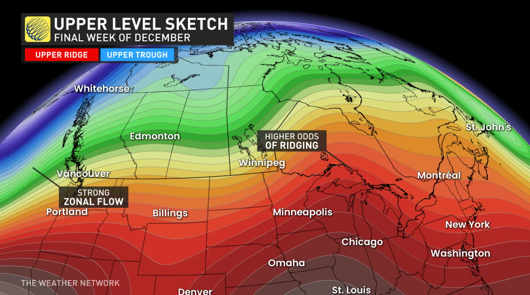 Upper level sketch - final week of December, Canada temperatures 2024