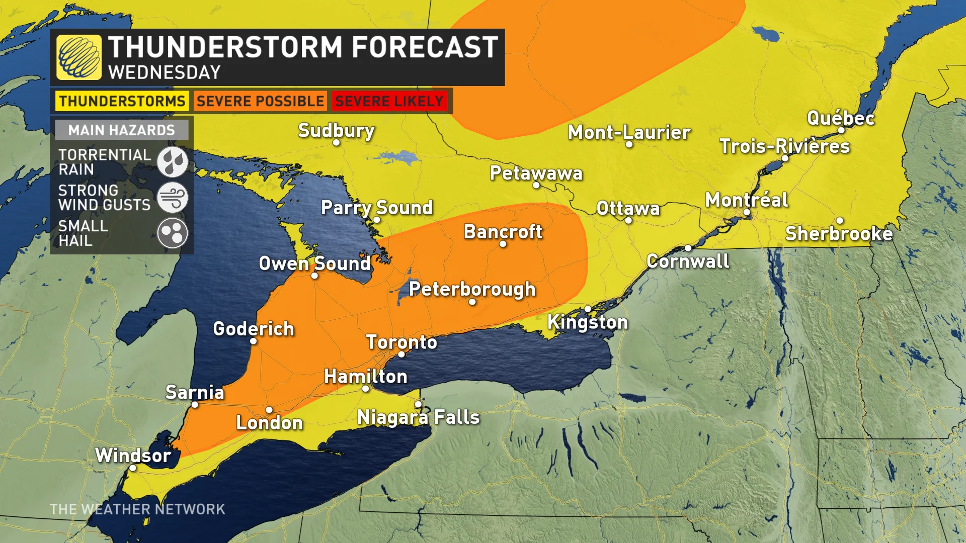 Wednesday southern Ontario and Quebec storm risk map_June 18 