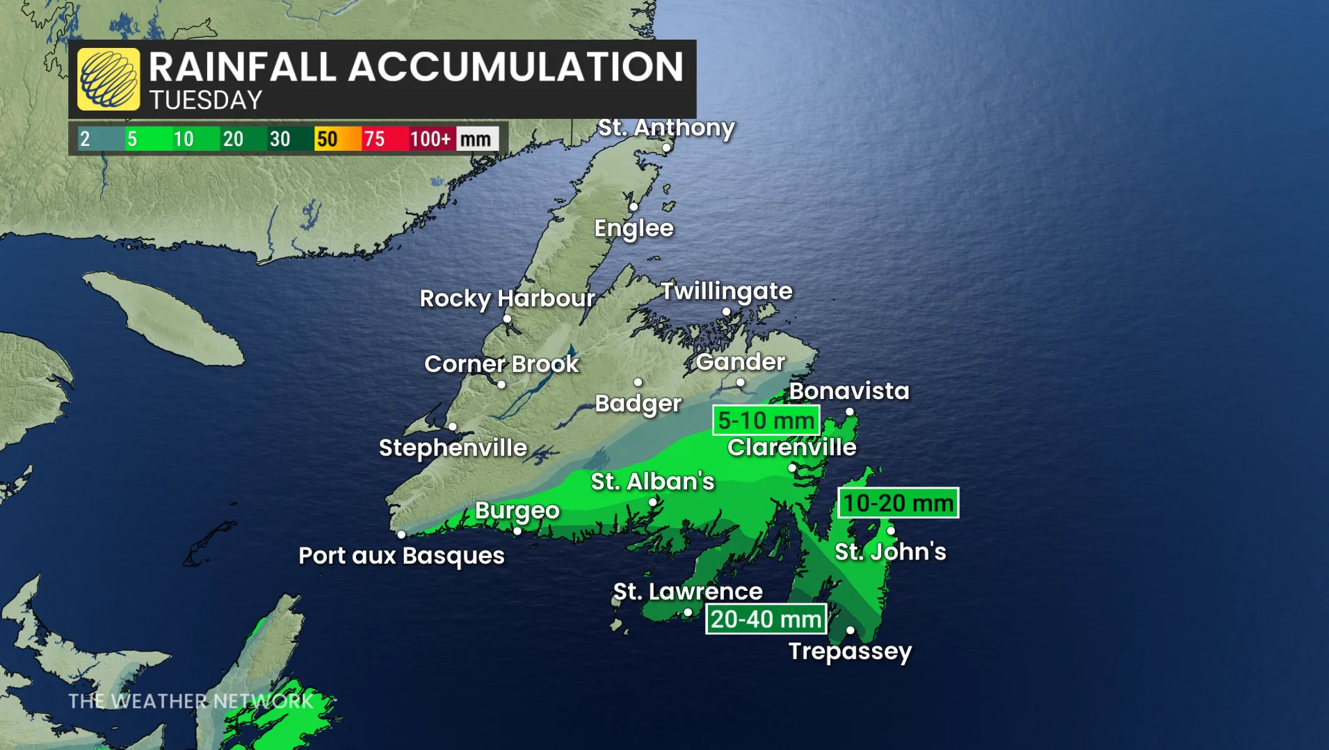 Baron - Newfoundland rain totals - Mar25