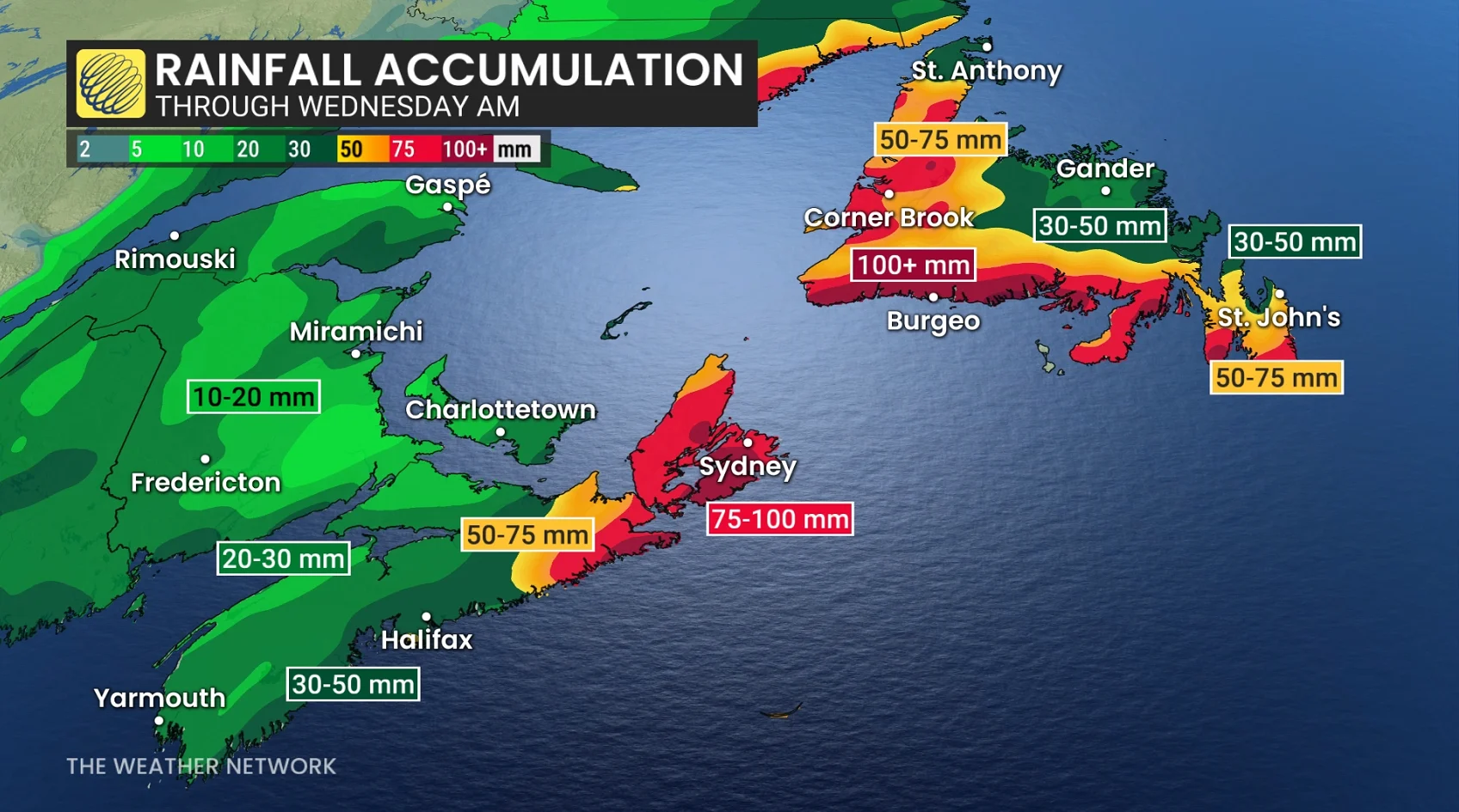 Atlantic Canada rain through Wednesday
