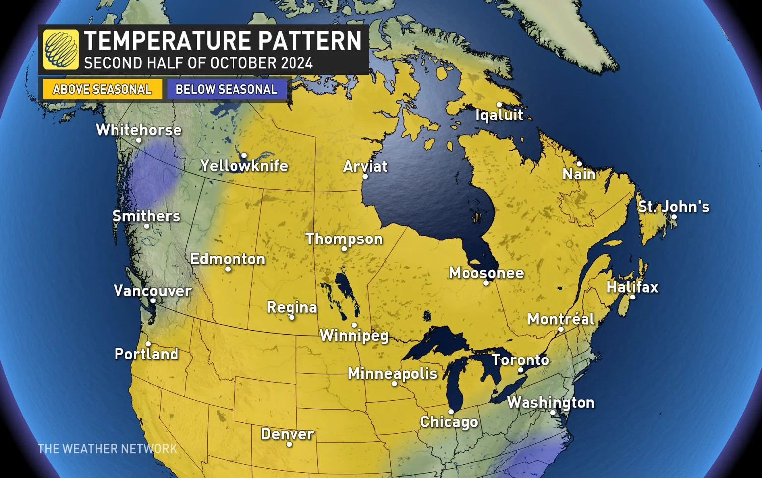 Second half of October 2024 temperature pattern Canada