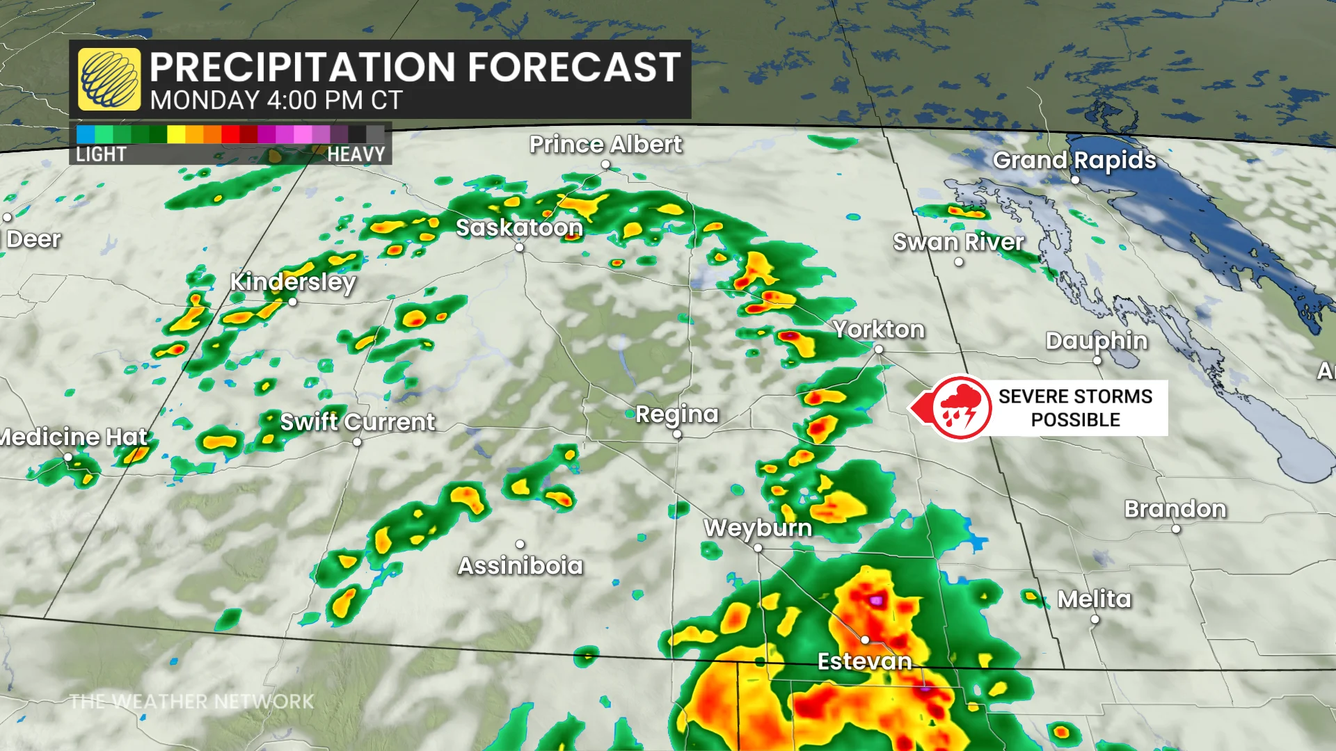 Prairies precipitation timing Monday afternoon