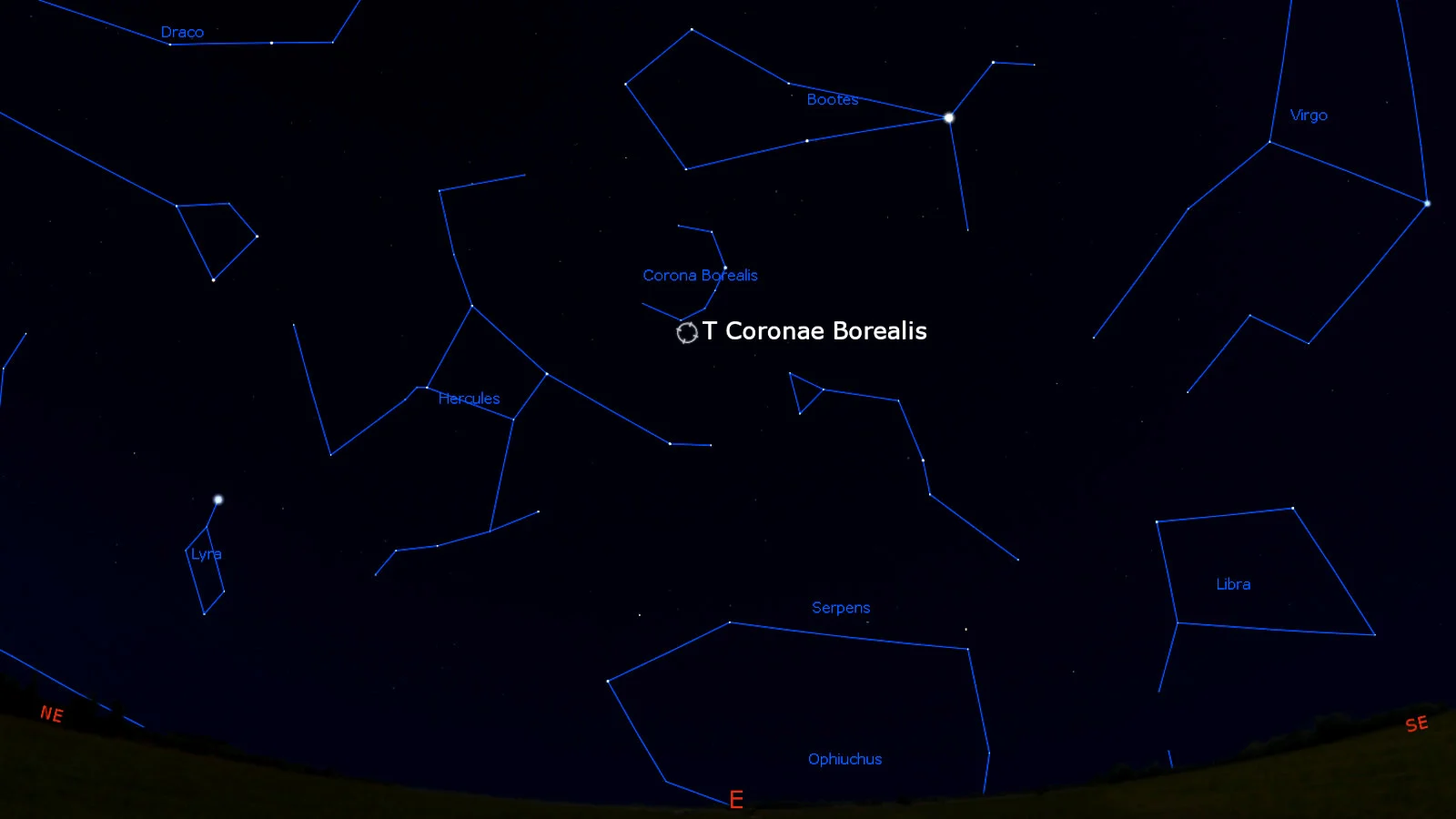T Coronae Borealis - Stellarium - 1am Mar 22 2024
