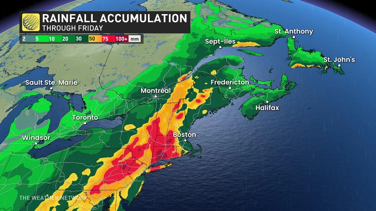 Eastern Canada rainfall accumulation through Friday - Dec. 9, 2024